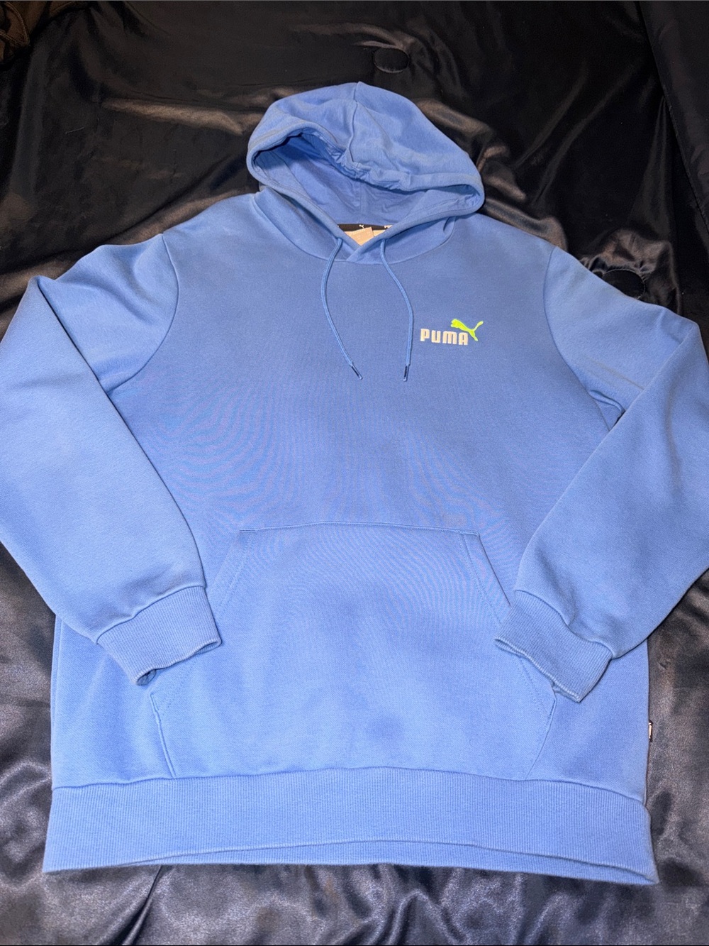 Puma Men’s Light Blue Pullover Hoodie with Neon Logo Strings For Adjustments